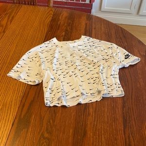 Nike White Black Swoosh Logo Crop Top S